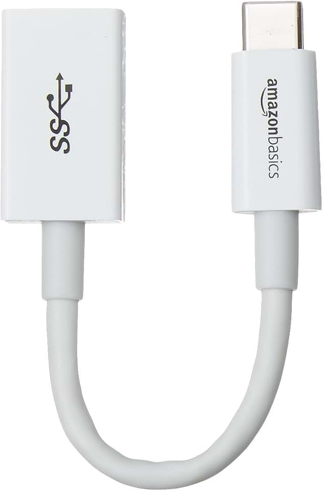 Amazon Basics USB-C Male to USB-A Female Adapter Cable Converter, USB 3.1 Gen 1, 5Gbps, USB-IF Certified, Fast Charging, Data Transfer, for Laptops, Tablets, iPhone 16 15, White