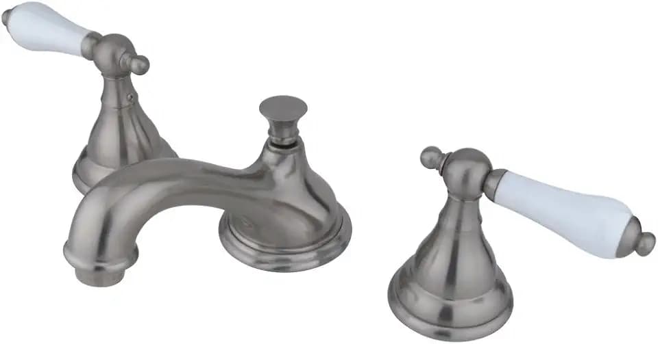 Kingston Brass KS5568PL Widespread Lavatory Faucet with Porcelain Lever Handle, 4-3/4", Brushed Nickel