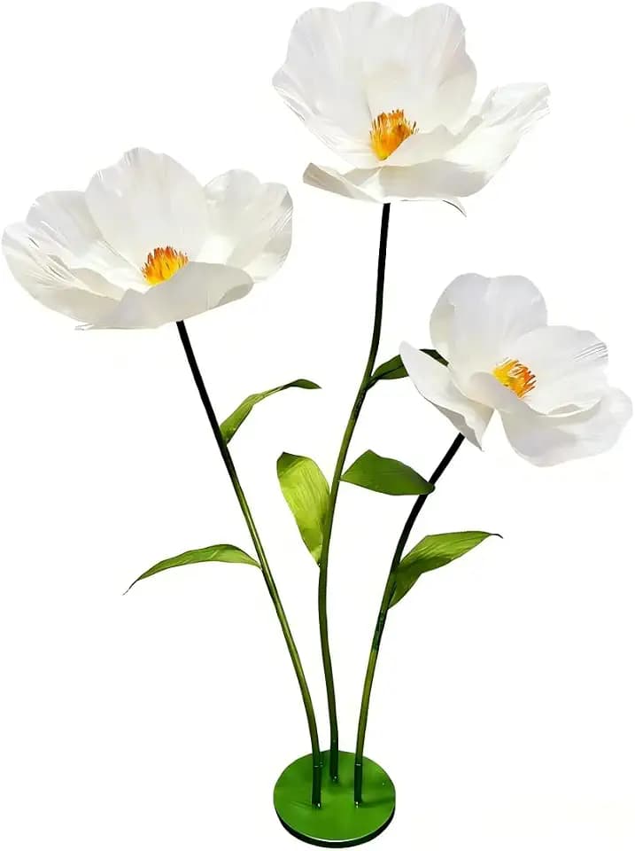 Giant Fake Artificial Flowers Decoracion Set - 5.9 Ft Adjustable Waterproof 3D Paper Faux Large Flowers Decor for Birthday Party Garden Office Home Wedding Hotel Shop Window Display (Pure White)