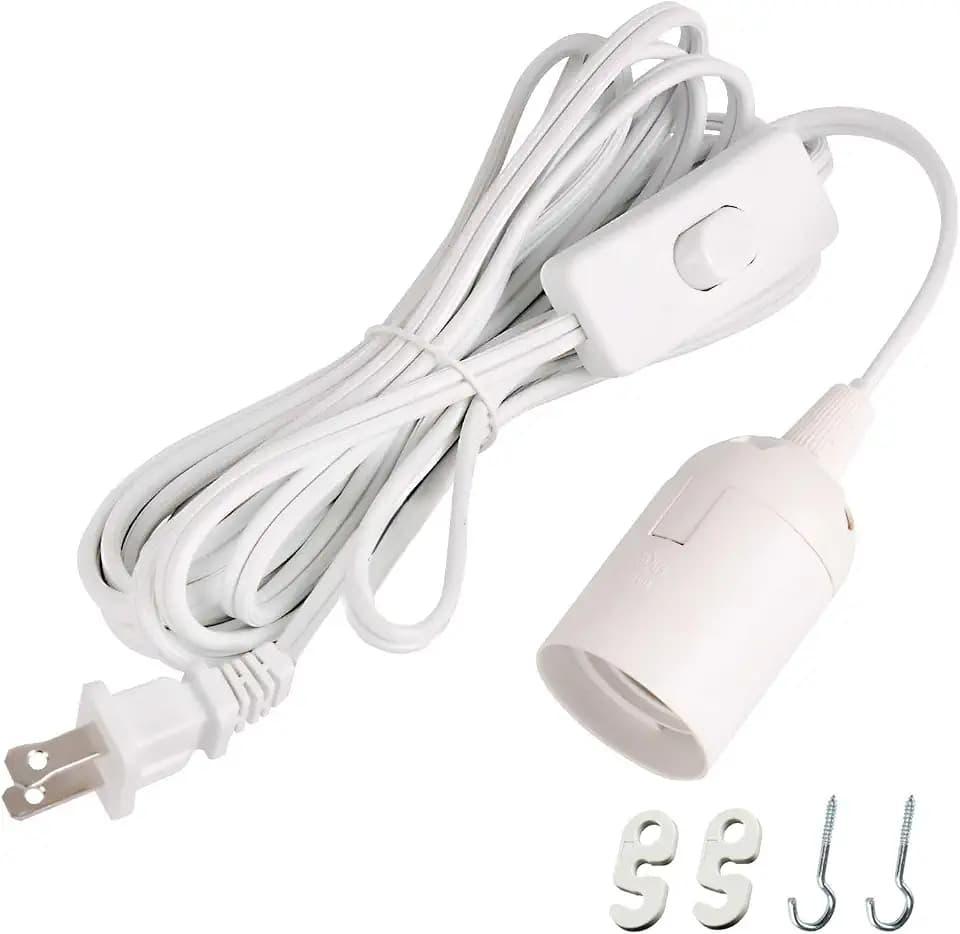 Simple Deluxe 20 Feet Lamp Cord Extension Pendant Light Hanging Lantern E26 Socket (No Bulb Included), White