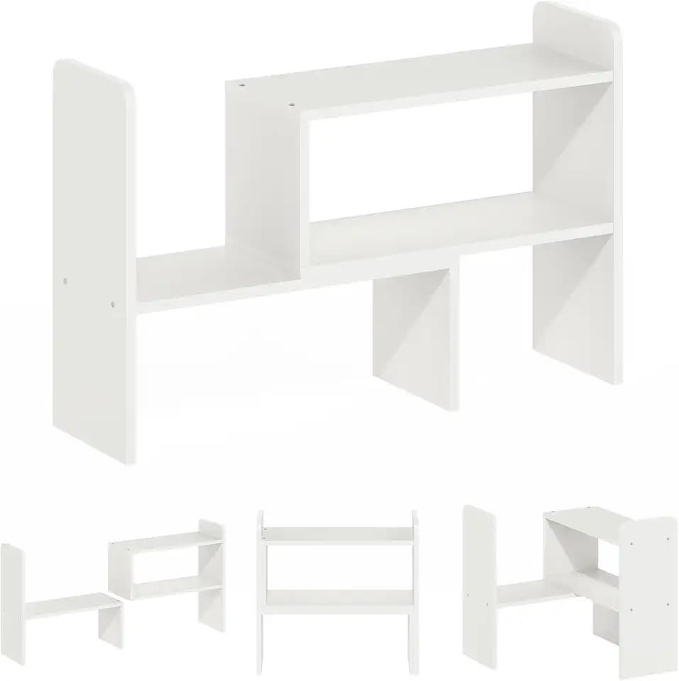 Furinno Classic Desk Organizers and Hutch, Open Shelf Expandable Office Organization, Adjustable Desk Top Display Book Shelf, for Paper, Office Supplies, White