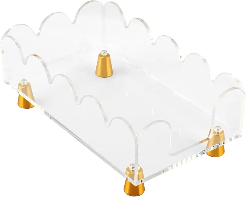 Acrylic Napkin Holder, Clear Guest Towel Tray, Modern Scalloped Hand Paper Towel Holder Disposable Napkin Organizer for Kitchen, Dining Room, Bathroom(SIZE:8.7x5.1x2.4 Inch)