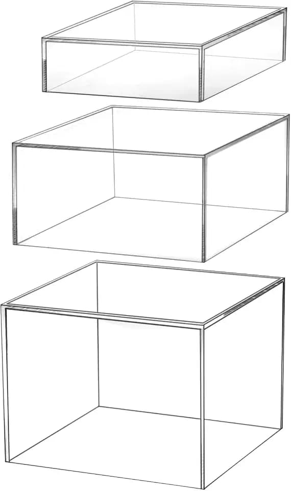 QWORK Crystal Clear Acrylic Cube Display Nesting Risers, Set of 3 (8"x8"x6", 7"x7"x4", 6"x6"x2"), Transparent Stackable Stands with Polished Edges for Jewelry, Cosmetics and more