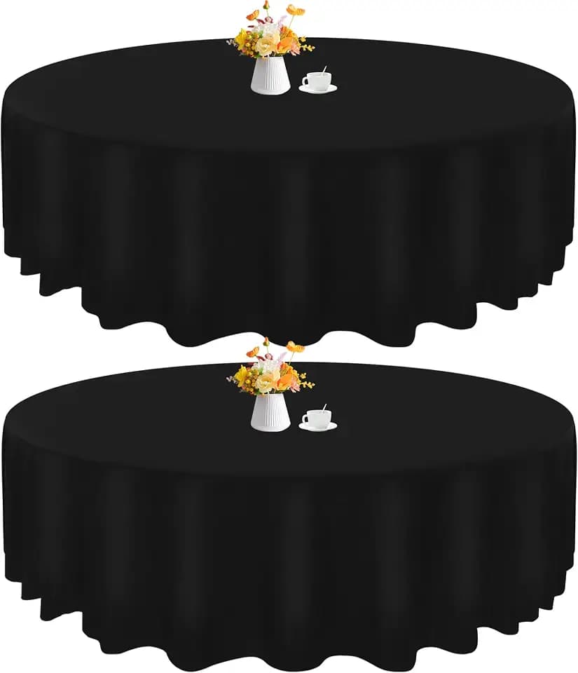 HAISIWLKJ 2 Pack 90 Inch Black Round Tablecloth for Round Table Washable Reusable Outdoor Polyester Fabric Decorative Table Cover for Dining, Buffet, Camping, Baby Shower, Party