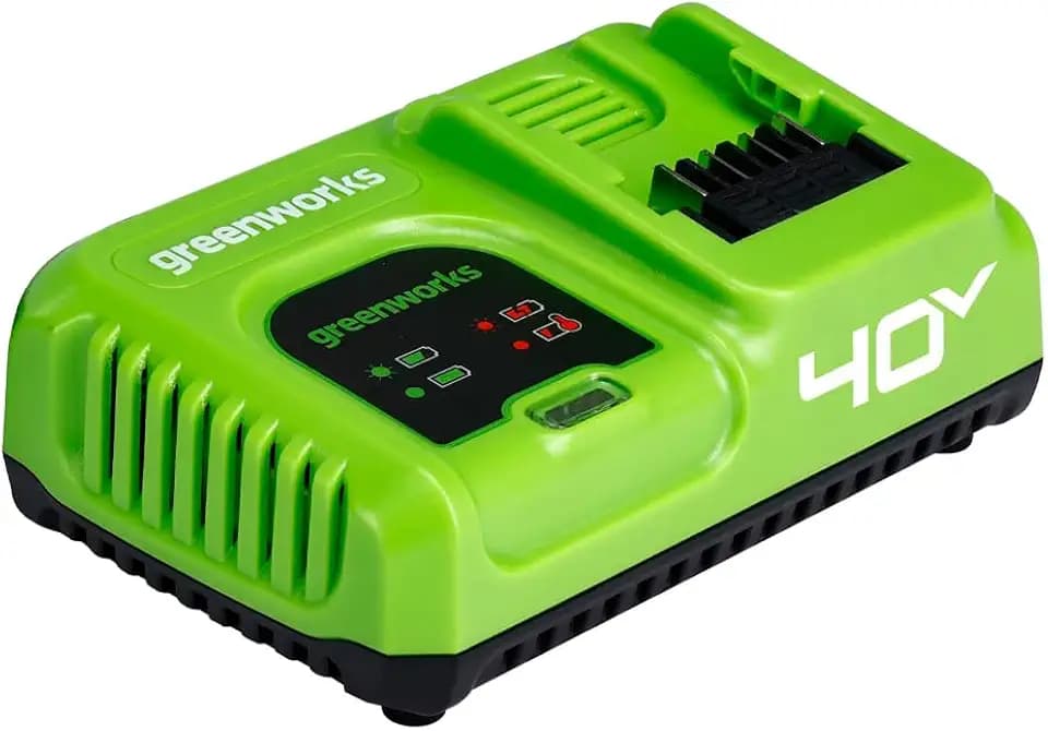 Greenworks 40V 5A Akku Schnellladegerät G40UC5 | schnelles Aufladen, Original Greenworks Batterieladegerät für alle 40V Akkus, 3 Jahre Garantie