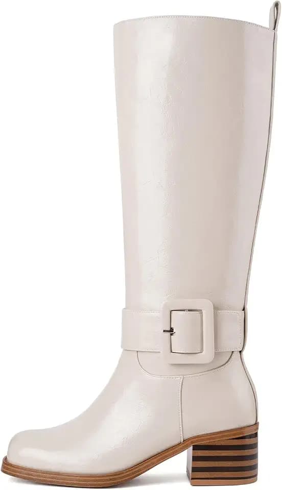 Women's Knee High Boots Round Toe Low Heel Stretchy Tall Boots Women