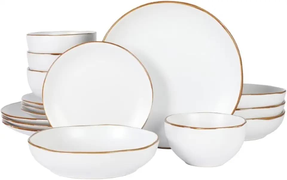 Gibson Home Hazeltine 16-Piece White Stoneware Dinnerware Set – Plates and Bowls, Durable Ceramic Kitchen Dinner Set