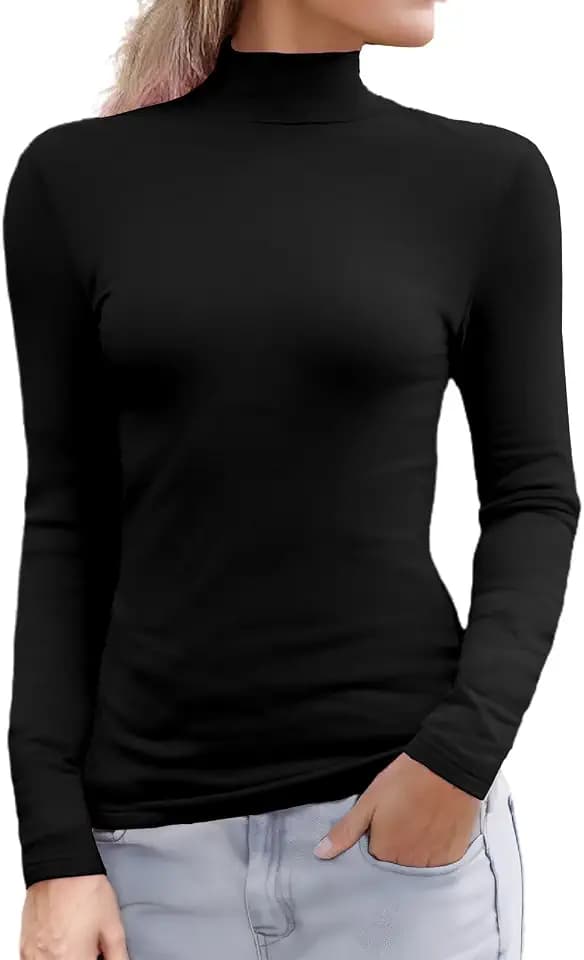 Abardsion Women's Basic Long Sleeve Mock Turtleneck Tops