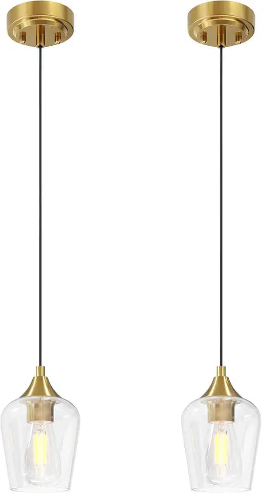 VONLUCE Gold Pendant Light for Kitchen Island, Set of 2