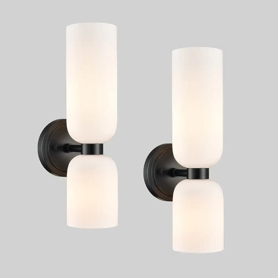 DEYNITE Black Wall Sconces Set of 2 Modern Farmhouse 2-Light Vanity Light