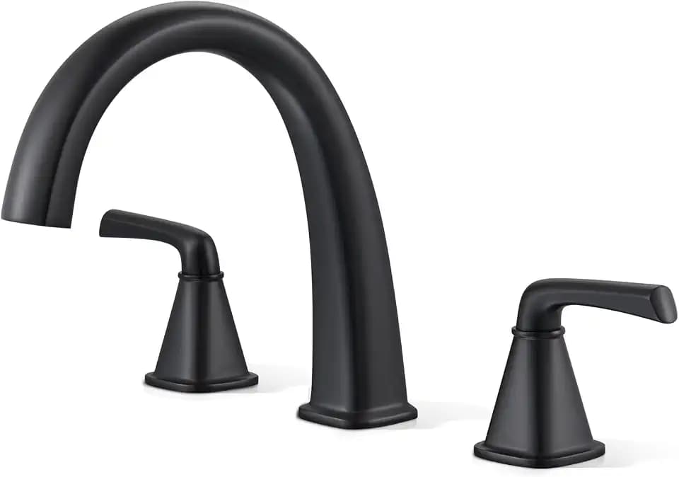Matte Black Roman Tub Faucet, Solid Brass Bathtub Faucet Set with Valve, 2-Handle Widespread Deck Mount Bathtub Faucets 3 Hole, High Flow Bath Tub Faucet Set with Hot & Cold Supply Lines