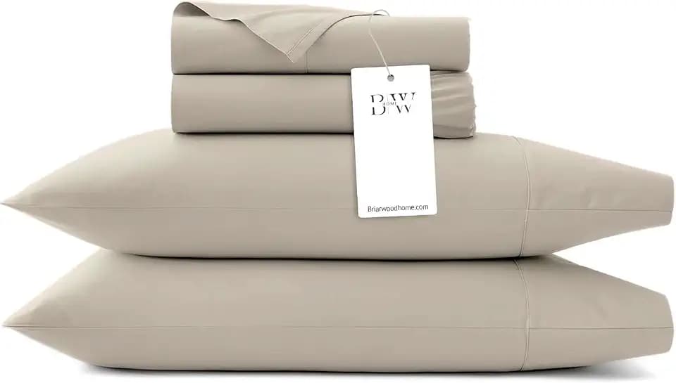 Briarwood Home Jersey Sheet Set 4pc Knit Bedding Set Pure Cotton Bed Sheet Set Breathable Deep Pocket Easy Fit Comfortable Cozy T-Shirt Soft Sheets Premium Cotton Bedding Set (Beige, Queen)