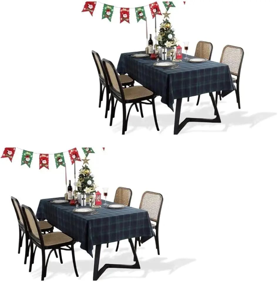ZIQINPSQ Dining Room Rectangle Fabric Tablecloth 2 Pack, British Style Plaid Print Tablecloth,Christmas & Holiday Table Cover. (Blue&Green, 55''X87'')