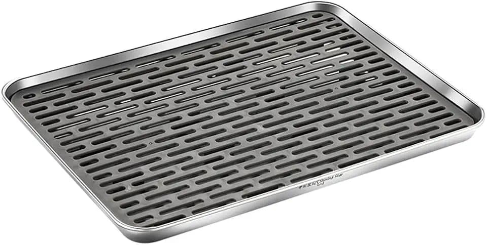 Stainless Steel Drain Tray, Cup & Dish Drying Rack, Drain Board 2 Tier Non Slip Serving Tray with Drainboard Perfect for Counter, Coffee Table, Outdoor (12.5 x 9.8 x 0.98 in)