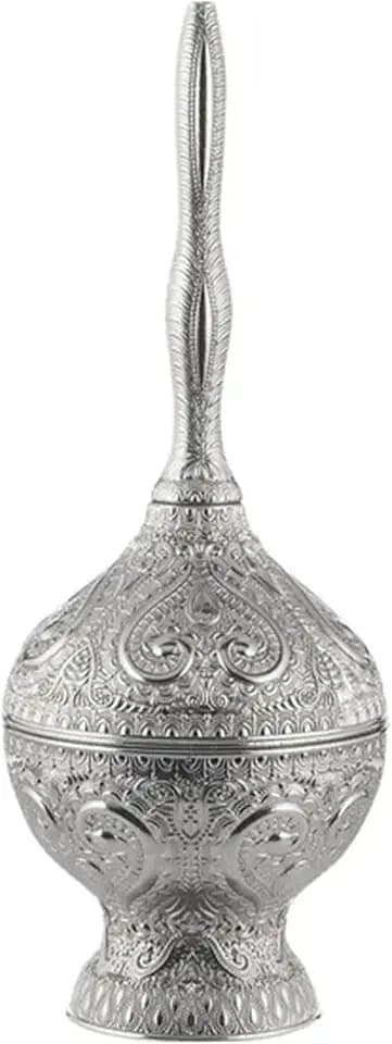 Telkari Rose Water Pourer, 7.5" H x 2.8" W | Filigreed Ottoman Turkish Handmade Güldanlık | Rose Water Dispenser with Elongated Shape | Fragrance Vessel | Traditional Rose Dispenser, Silver