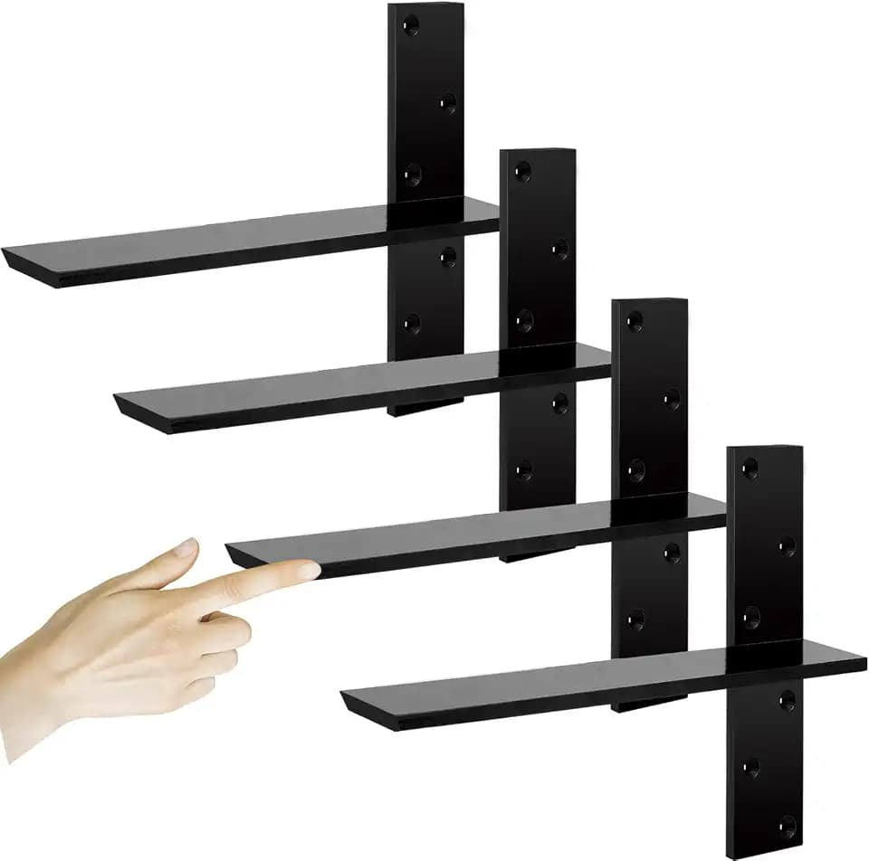 3/8" Thick Heavy-Duty Floating Shower Bench Brackets - 16" L x 2.5" W Wall Mount Bracket, Free Hanging T Shelf Support Brackets for Vanity, Granite Countertops, Dishwashers,Bench Seats (4-Pack)