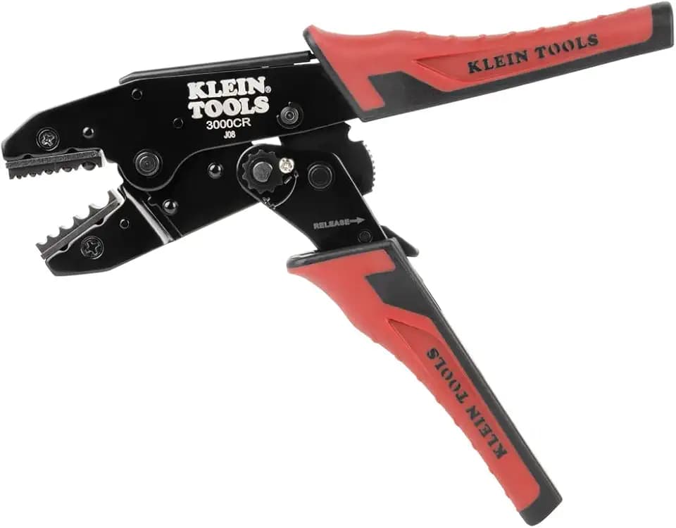 Klein Tools 3006CR Crimping Tool for Non-Insulated Terminals, Ratcheting Crimper, 10 to 22 AWG Stranded Copper Wire, Full-Cycle, 5-Cavity