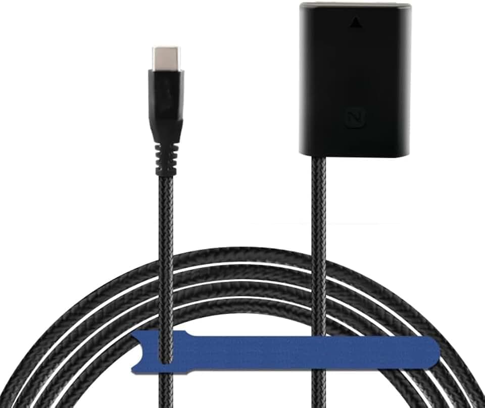 Cmaisa Geflochtenes Kabel Type-C zu NP-FZ100 FZ100 Dummy Akku für Sony a6600 a7C A7M3 A7RM3 A7RM4 A7SM3 a9 A9M2 FX3