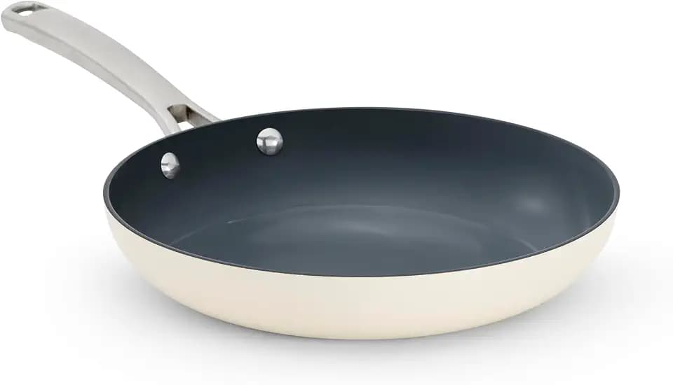 Calphalon Ceramic Nonstick 10 inch Frying Pan, Easy Cleanup Ceramic Pan for Searing, Sauteing, PFAS-Free Cookware, Dishwasher Safe, Metal Utensil Safe, Oven Safe, Flour