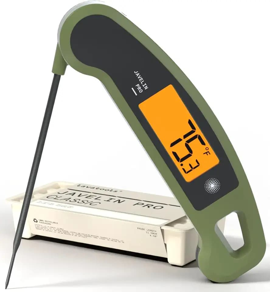 Lavatools Javelin® PRO Classic Ultra-Fast 2-Second Professional Digital Instant Read Meat Thermometer for Grill and Cooking, Auto-Rotating Backlit Display, IP65 Water Resistant – Olive