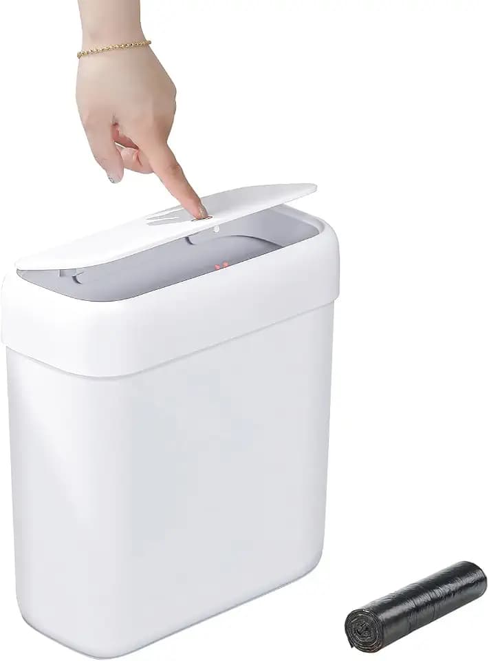 funest Bathroom Small Trash Can with Lid,10L / 2.7 Gallon Slim Garbage Bin Wastebasket with Press Top Lid for Bedroom,Rv,Office,Kitchen,Craft Room