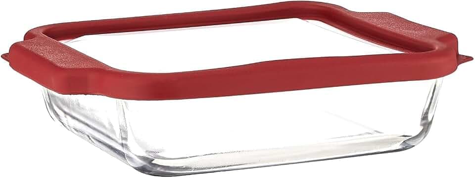 Anchor Hocking Glass Baking Dishes for Oven, 8 Inch Square Glass Cake Pan with TrueFit Cherry Lid