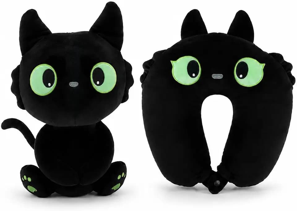 2-in-1 Travel Pillow for Kids & Adults Car Neck Pillow Memory Cotton U-Shaped Neck Pillow Soft Head Support Travel Accessories for Airplane Car Train Bus Airplane Pillow (cat)