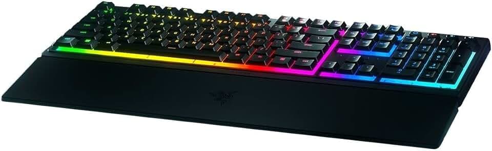 Razer Ornata V3 Gaming-Tastatur (Hybridschalter, Mecha-Membran, UV-besch. Tasten, weiche magnet. Handgelenkstütze, RGB Chrom), ES-Design, Schwarz
