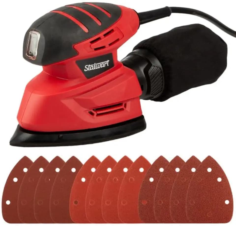 Electric Sander Tool - 14000RPM Mouse Detail Sander with Dust Collection System and 12pc Sandpaper - 120V Electric Hand Sanders for Wood by Stalwart