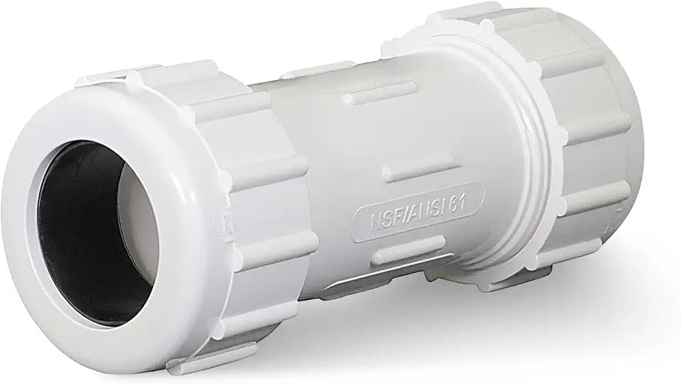 Midline Valve 582DD200 PVC Compression Coupling Pipe Fitting; 2''; White Plastic