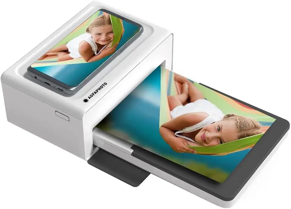 AGFAPHOTO Realipix Moments AMO46 – 10x15 cm Smartphone-Fotodrucker, Bluetooth für Apple und Android Smartphones, 4Pass Thermosublimation – Weiß