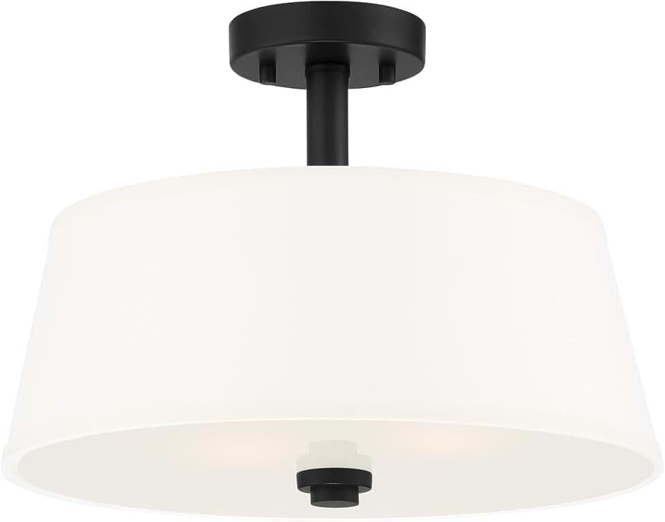 DESIGNERS FOUNTAIN Studio 2-Light Semi Flush Mount Ceiling Lights, 15 Inch Indoor Fixture for Kitchen, Bedroom, Bathroom, and Hallway, Matte Black, 88511-MB