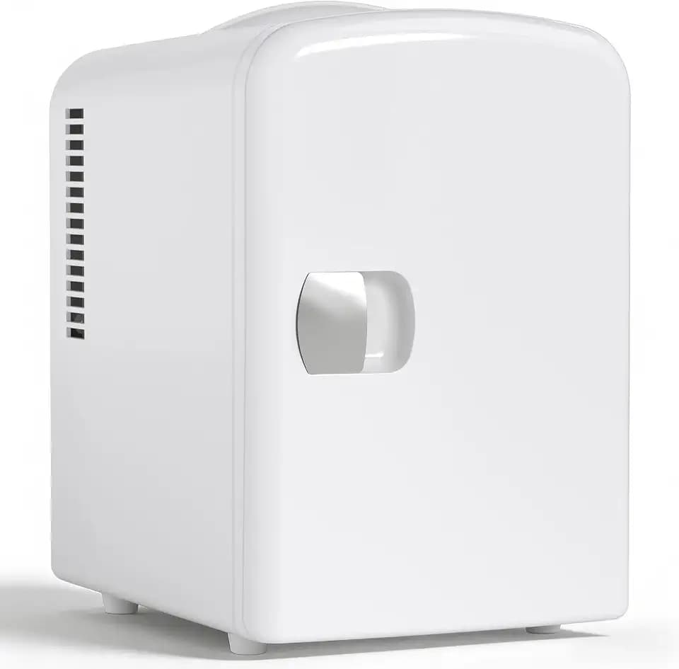 Antarctic Star 4L/6 Can Portable Mini Fridge,Personal Compact Refrigerator,Small Cooler for Food,Drinks or Skin Care, AC/DC for Bedroom, Car, Office & Dorm, White