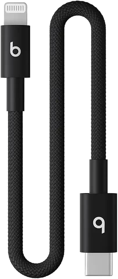 Beats USB-C auf Lightning Gewebtes Kurzes Kabel, Schnelles Laden, Langlebiges und Verwicklungsfreies Design, Kompatibles Ladegerät für Apple Produkte mit Lightning Anschlüssen (20 cm) – Power-Schwarz