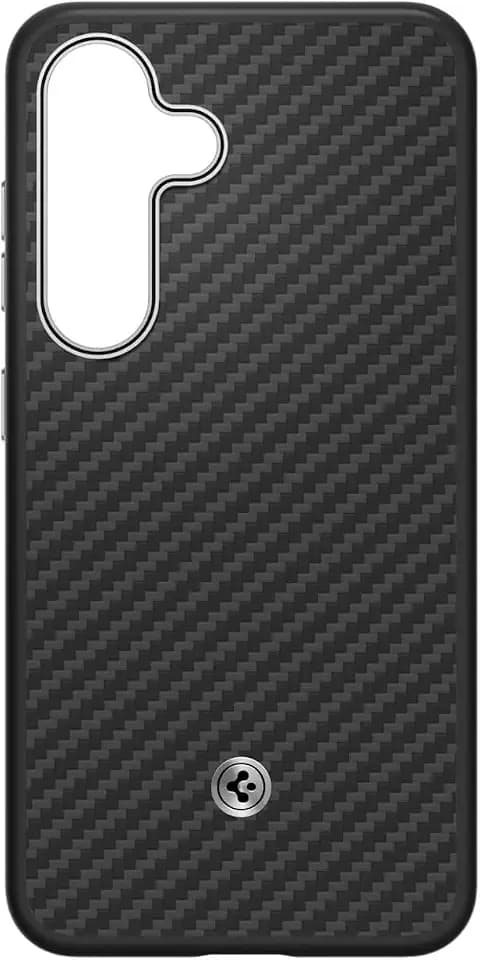 Spigen Enzo Aramid Case für Galaxy S25, Designed for Samsung, Hülle aus Aramidfasern, Magnet zum Anbringen von Gadgets, Qi2-Charger kompatibel, Carbon-Finish, weiche Innenseite, Black Silver