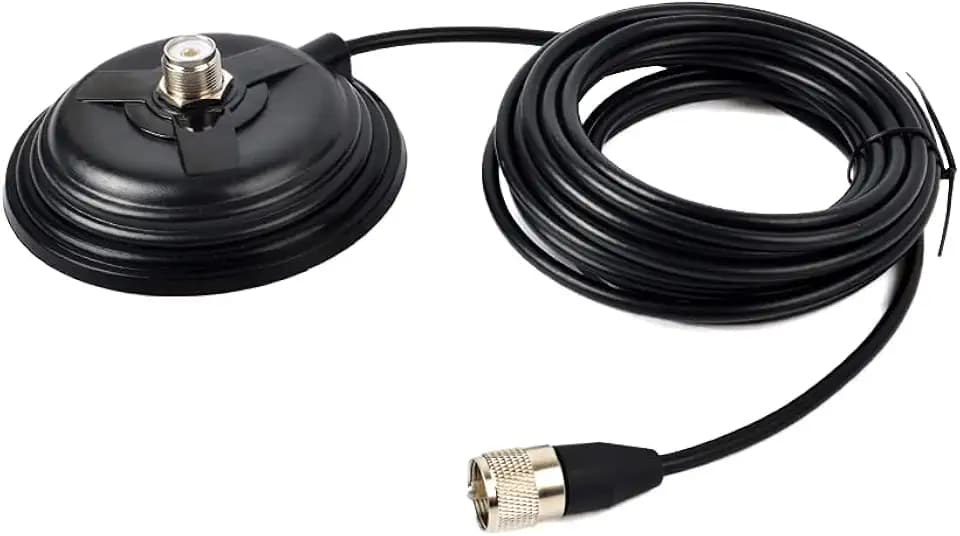 UAYESOK HF/VHF/UHF-Antennen-Magnethalterung 4,3 Zoll (110 mm) Basis mit 5 m (16,4 Fuß) RG58-Koaxialkabel PL-259-Stecker für UHF Felmale CB Dual Band Mobile Marine Radio Transceiver