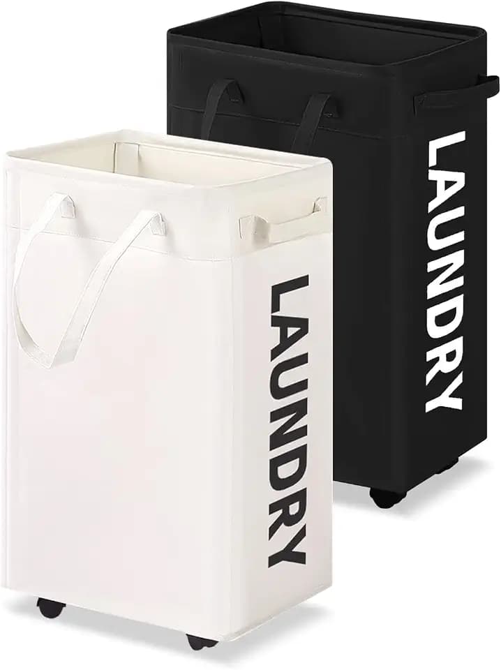Laundry Basket Wheels 75L with Removable Mesh Bag Waterproof Oxford Cloth Suitable for Bedroom Dormitory Clothing Storage Basket (Black*White)