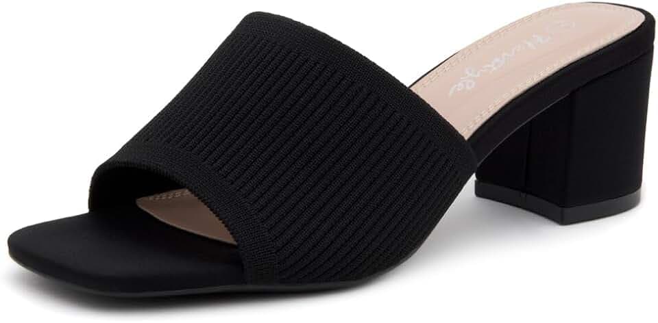Herstyle Square Open Toe Heeled Sandals for Women 2.5 Inch Low Block Chunky Heel Sandals Slip-On Mules Comfortable Dress Shoes for Party Wedding Office