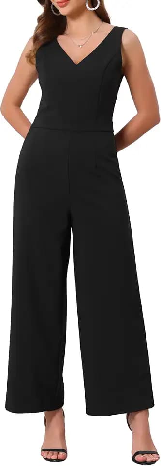 Women Sleeveless V Neck Lace Backless Jumpsuits for Cocktail