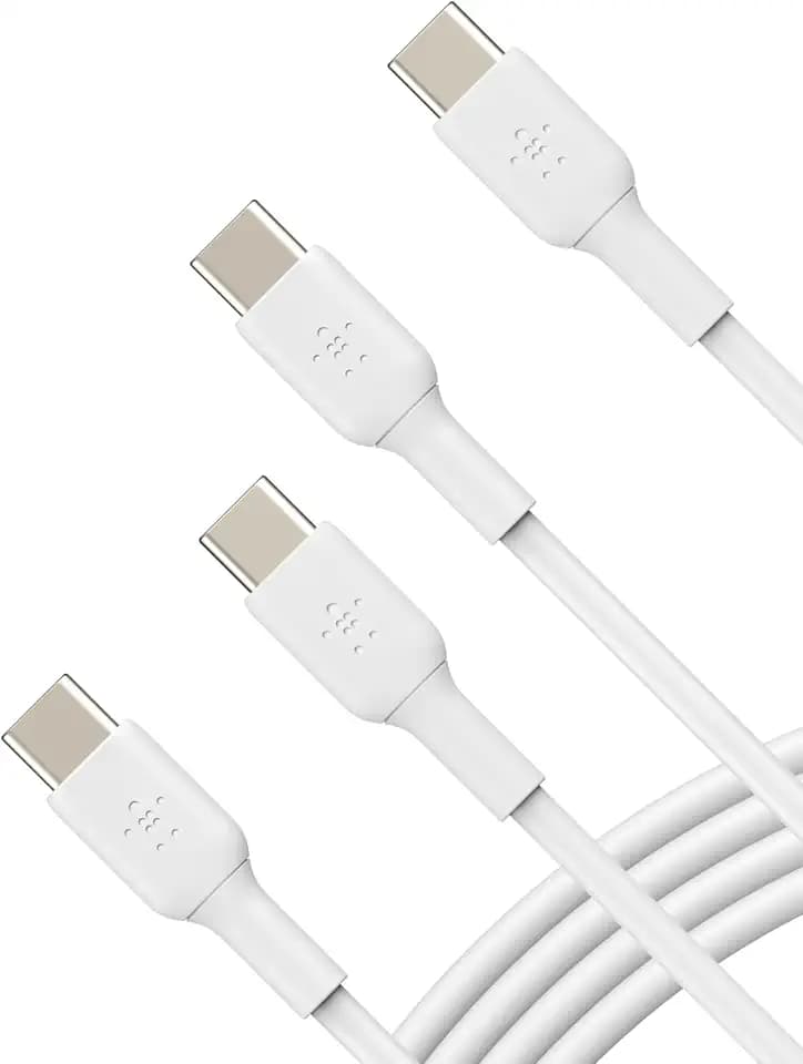 Belkin USB-C-auf-USB-C-Ladekabel, USB C Kabel, Schnellladekabel für iPhone 17/16/15, Samsung Galaxy S24, S24+, S24 Ultra, Note, Google Pixel, iPad Pro/Mini, Nintendo Switch, 1 m, 2er-Pack – Weiß