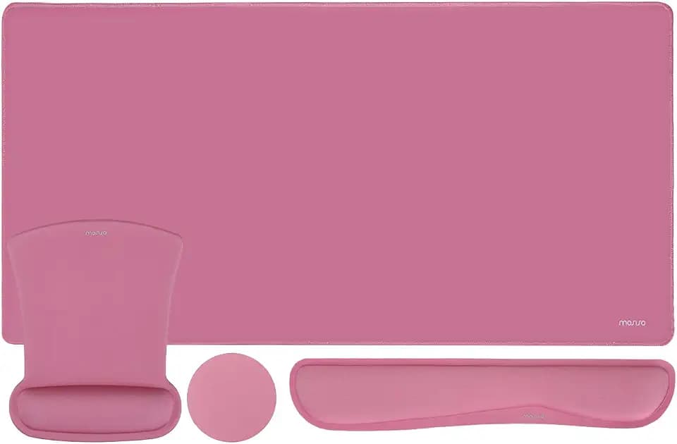 MOSISO Mauspad Set,Großes Gaming Pad&Tastatur Handballenauflage&Maus Handgelenkstütze&Untersetzer,Ergonomisch Rutschfest Mauspad&Easy Typing Kissen mit Memory Schaum für Zuhause Büro, Rose Rot