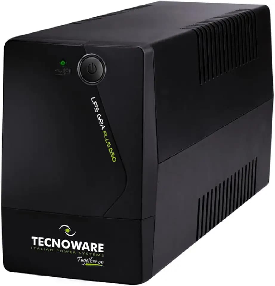Tecnoware UPS 650VA für PC/Modem, Nicht für Gaming/Konsole, ERA Plus USV, 2 Schuko, Schutz vor Stromausfall/Spannungsschwankungen, ideal für PC, Modem, Videoüberwachung, Kasse, NAS, POS