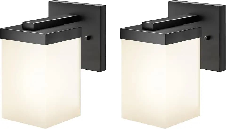 Wall Lights Matte Black Bathroom Vanity Lighting Fixtures Over Mirror with White Frosted Glass Shade, Wall Lamps for Porch Entrance, 2 Pack T003MB-L1-P2