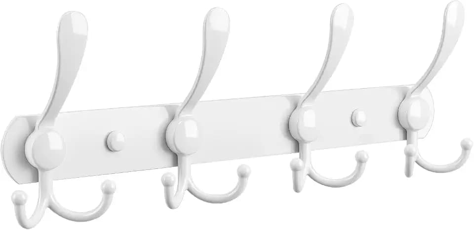 YUNISS Coat Rack Wall Mounted,4 Tri Stainless Steel Coat Hook for Coat Hat Robes Towel in Mudroom Entryway (White, 1 Pack 4)