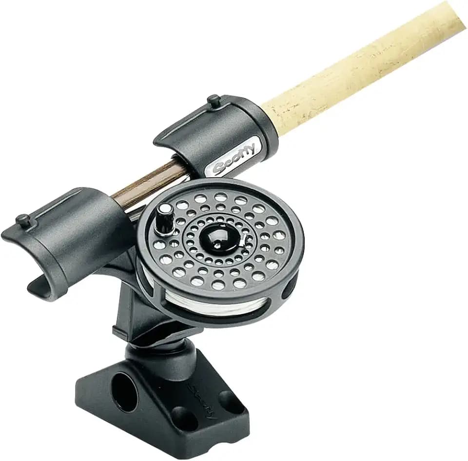 Scotty #265 Fly Rod Holder w/ #241 Side Deck Mount, Black, Small