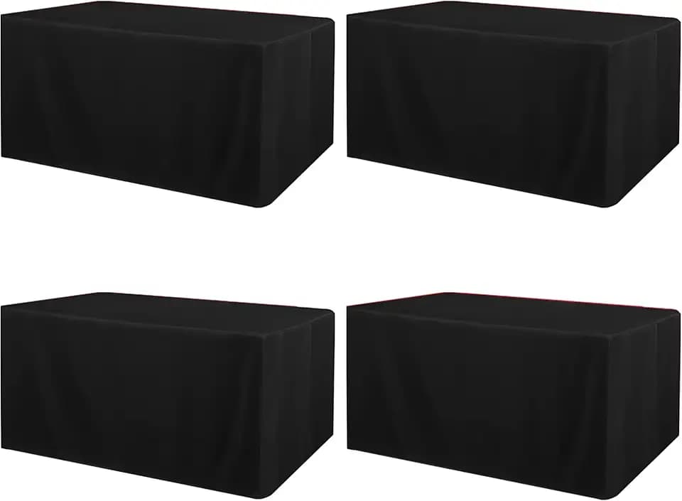 ManMengJi 4 Pack Black Tablecloth Fitted Table Clothes for 6 Foot Rectangle Tables - Water Resistant Washable Rectangle Table Covers for Wedding, Banquet and Trade Shows, 72L x 30W x 30H Inches