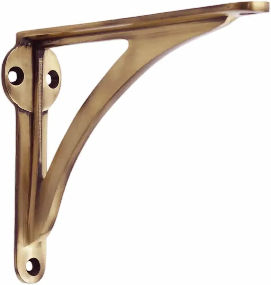 STYLENT Decor Decorative Brass Shelf Bracket, Heavy Duty and Antique Shelf Bracket for Shelving Modern L Shaped Design (Brass Antique, 6 Inches)