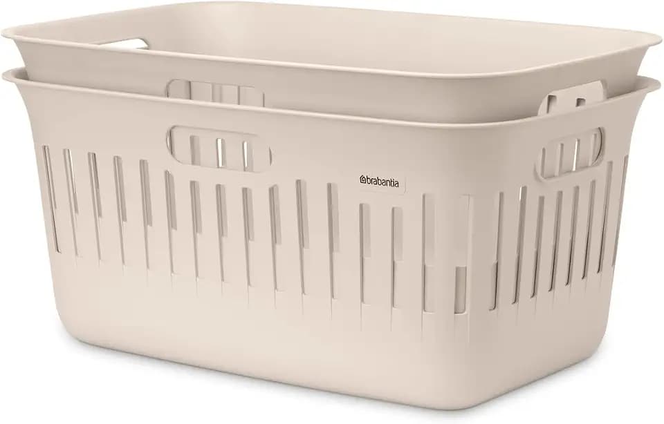 Brabantia Collect-It Laundry Basket 40L/8.8 Gallon (Soft Beige), Set of 2, Laundry Hamper for Kitchens and Laundry Rooms, Storage Basket for Clothing, Towels and Bedding