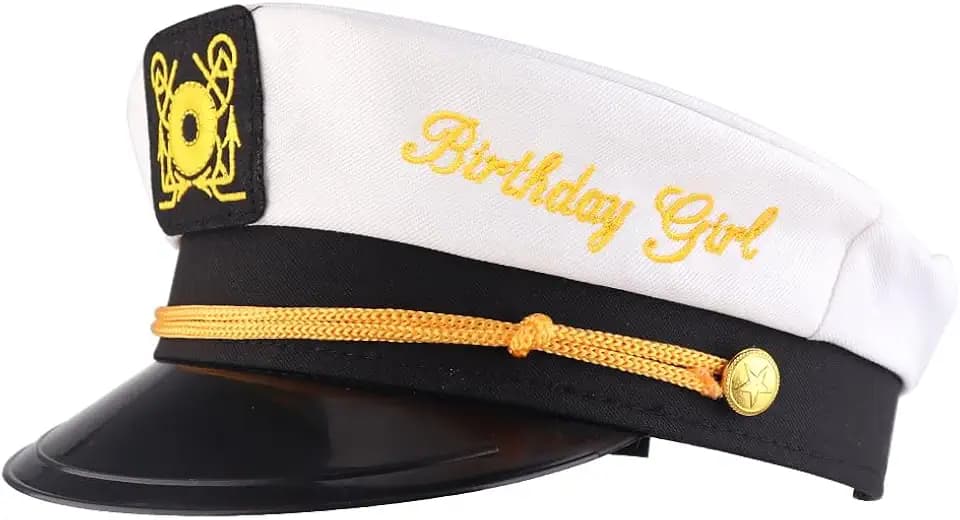 Brosash Birthday Captain Hat for Women White captain hat with gold embroidery for birthday parties, photos party favors gifts