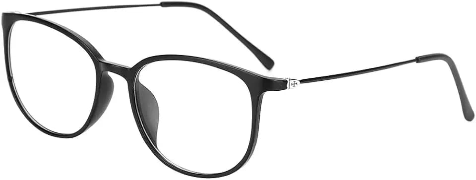 Retro Brille ohne stärke Student Slim-Brille Damen Herren Nerdbrille mit Klarer Linse Leichte Brillenfassung Modische Runde Dekobrille Streberbrille Unisex Lesebrille für Computer PC mit Brillenetui